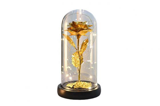 Rose éternelle dorée sous dôme - avec LED 1 