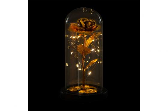 Rose éternelle dorée sous dôme - avec LED 2 