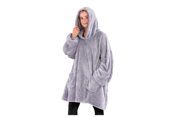 Plaid à capuche gris lilas - Sweat oversize en polaire   