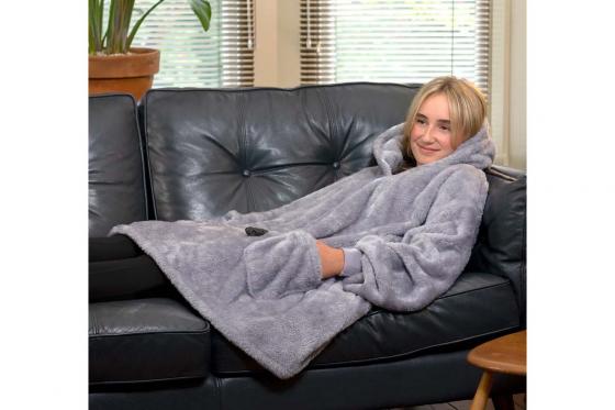 Plaid à capuche gris lilas - Sweat oversize en polaire  1 