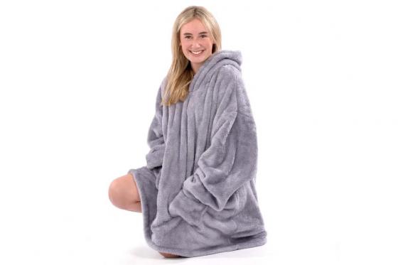 Plaid à capuche gris lilas - Sweat oversize en polaire  2 