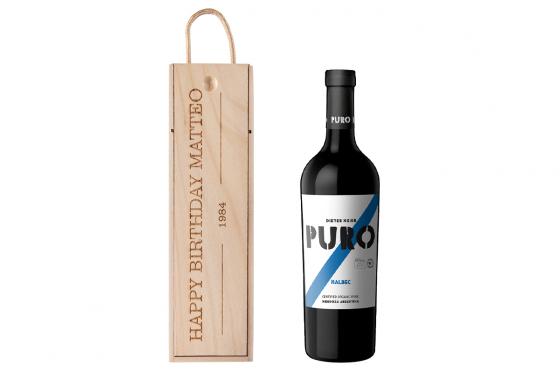 Coffret bouteille de vin personnalisable PURO Malbec 0,75 l  - avec gravure  