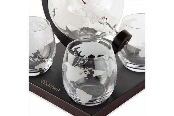 Glaskaraffe Globus mit 4 Gläser - mit Gravur 1 