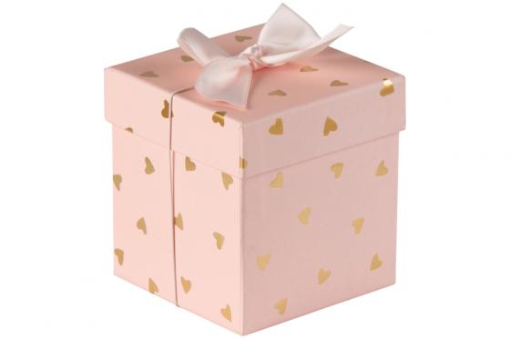 Boîte-cadeau Cube Rose avec petits cœurs  - (10 × 10 × 10 cm)  