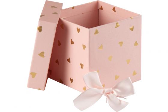 Boîte-cadeau Cube Rose avec petits cœurs  - (10 × 10 × 10 cm) 3 