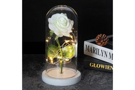 Rose blanche en verre - avec LED  