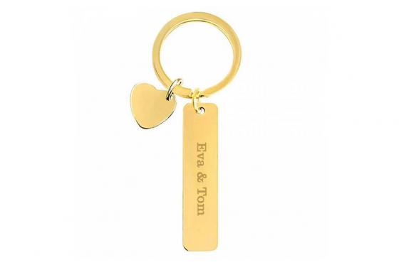 Porte-clés doré cœur - avec gravure  
