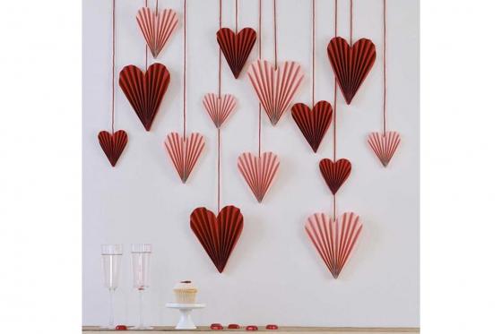 Décoration cœur en papier - Rouge et rose  