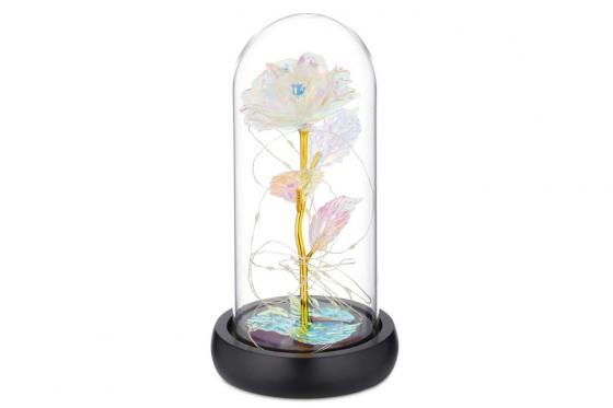 Rose lumineuse et son dôme en verre - Colorée 1 