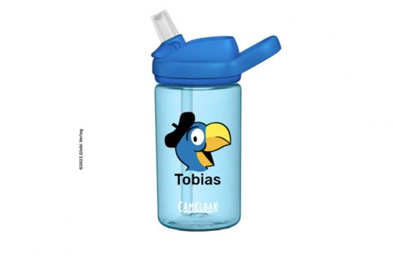 Globi Flasche 0.4 Liter - blau - personalisierbar  