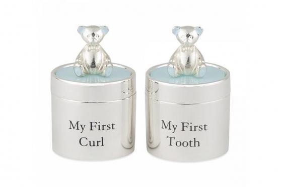 Babydosen blau - mit Gravur, 925 versilbert  