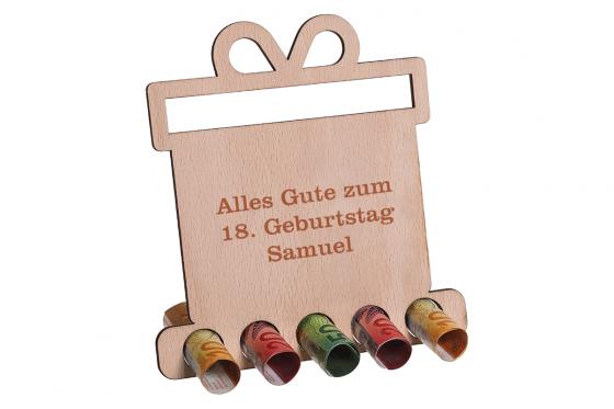 Geldgeschenk mit Gravur - aus Holz  
