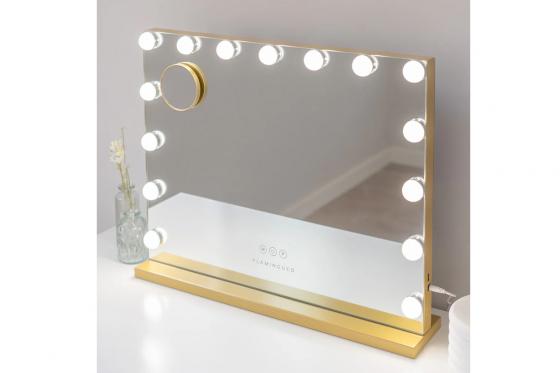 XL Schminkspiegel Gold  - inkl. 15 LEDs 1 