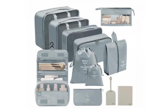 Set de voyage personnalisable, gris - étui pour passeport, étiquette de bagage et organisateur de valise  