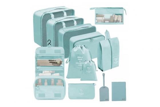 Set de voyage personnalisable - étui pour passeport, étiquette de bagage et organisateur de valise, bleu  