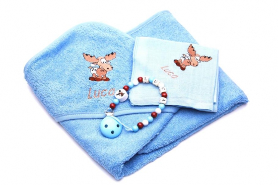 Kapuzenbadetuch-Set - Hellblau - Nuscheli & Nuggikette  