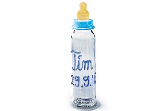 Babyflasche Glas - blau, personalisierbar  