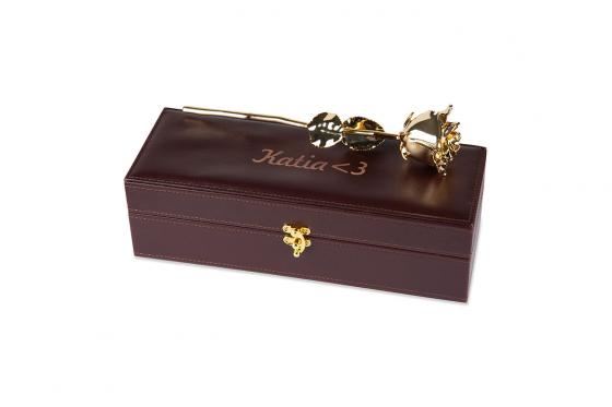 Goldrose - 28cm - mit Gravur - in edler Lederbox 1 
