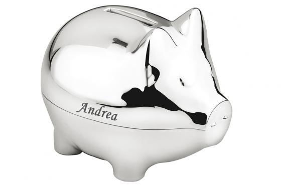 Spardose Schweinchen - personalisierbar, versilbert  
