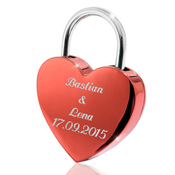 Liebesschloss mit Gravur, rotes Herz