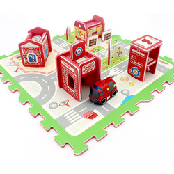 Tapis puzzlé caserne des pompiers, inclus. camion de pompier