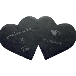 Schiefer-Doppelherz, mit Gravur