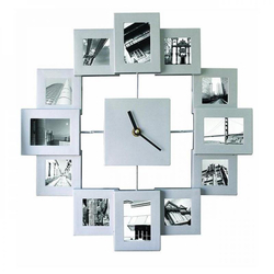 Foto Wanduhr, für 12 Fotos, silber