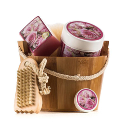 Holzzuber Set Rose, mit Bodybutter & Seife