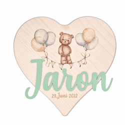Holzherz zur Geburt, personalisierbar - Junge