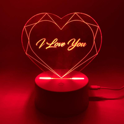 Lampe cœur avec gravure, s'éclaire de 7 couleurs 