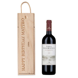 Weinkiste mit Villa Donoratico 0.75l, mit Gravur