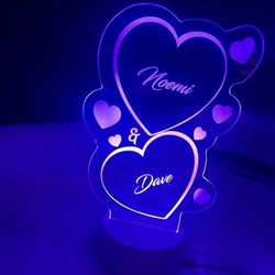 Lampe à LED Cœurs, avec gravure personnalisée