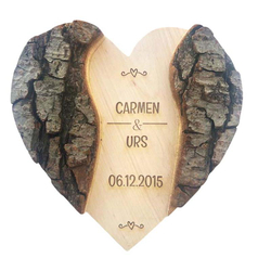 Cœur en écorce d'arbre , Gravure personnalisable