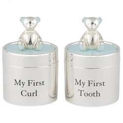 Babydosen blau, mit Gravur, 925 versilbert