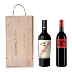 Weinkiste Set mit Gravur, Ojo de Aqua & AN/2, 2x 0.75 l