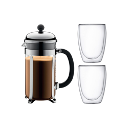 Cafetière 1 litre, avec 2 verres