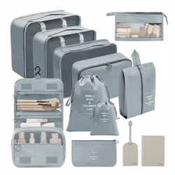 Set de voyage personnalisable, gris, étui pour passeport, étiquette de bagage et organisateur de valise