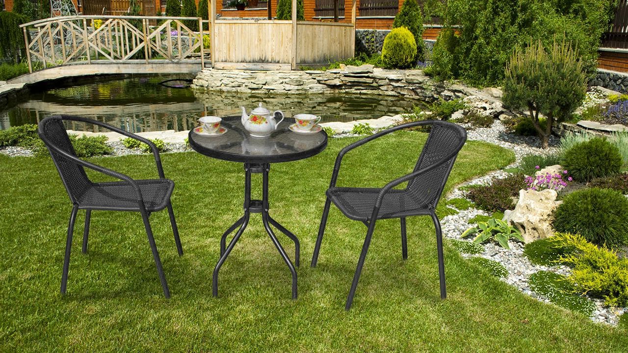 Rattan Bistro-Set - Tisch + 2 Stühle 3