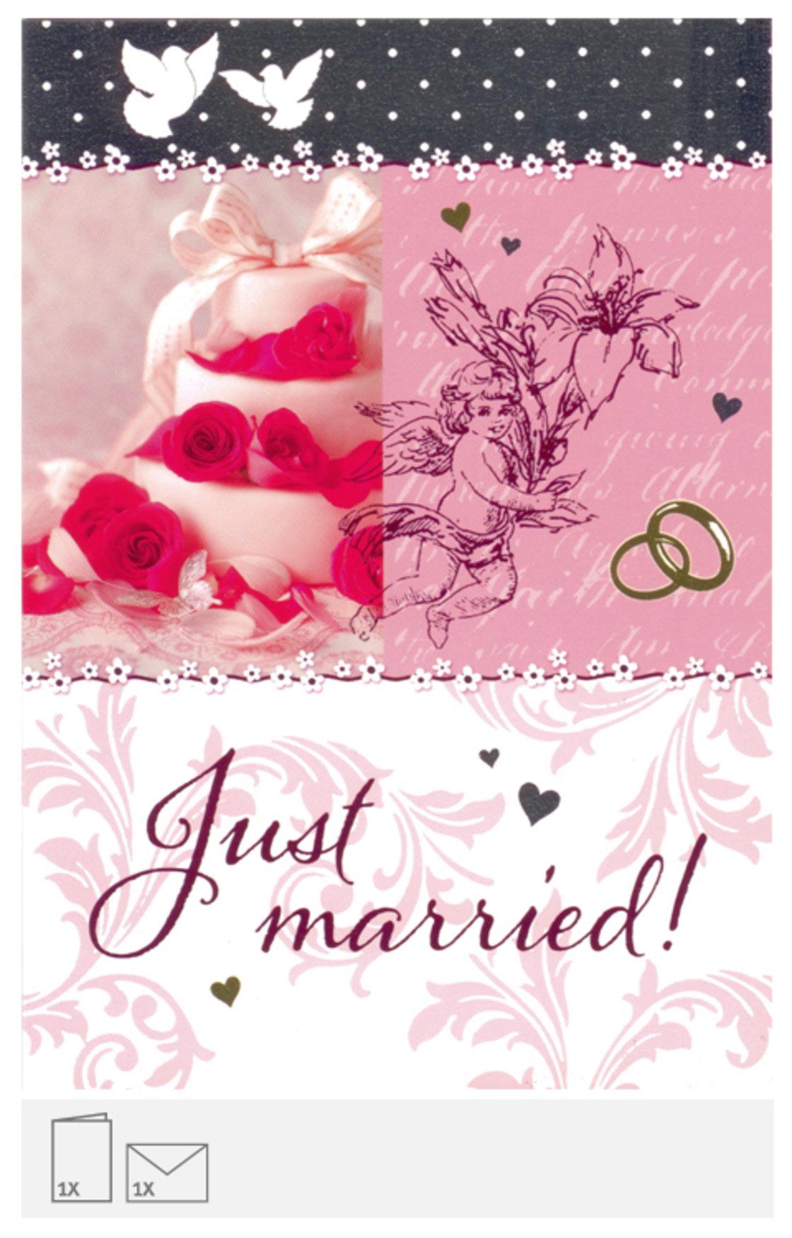 Karte zur Hochzeit - Just Married, mit Torte Karte zur Hochzeit - Just Married, mit Torte